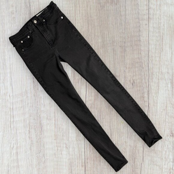 RAG & BONE Faded Black High Rise Ankle Skinny Stretch Denim Jeans 28 - Picture 1 of 8